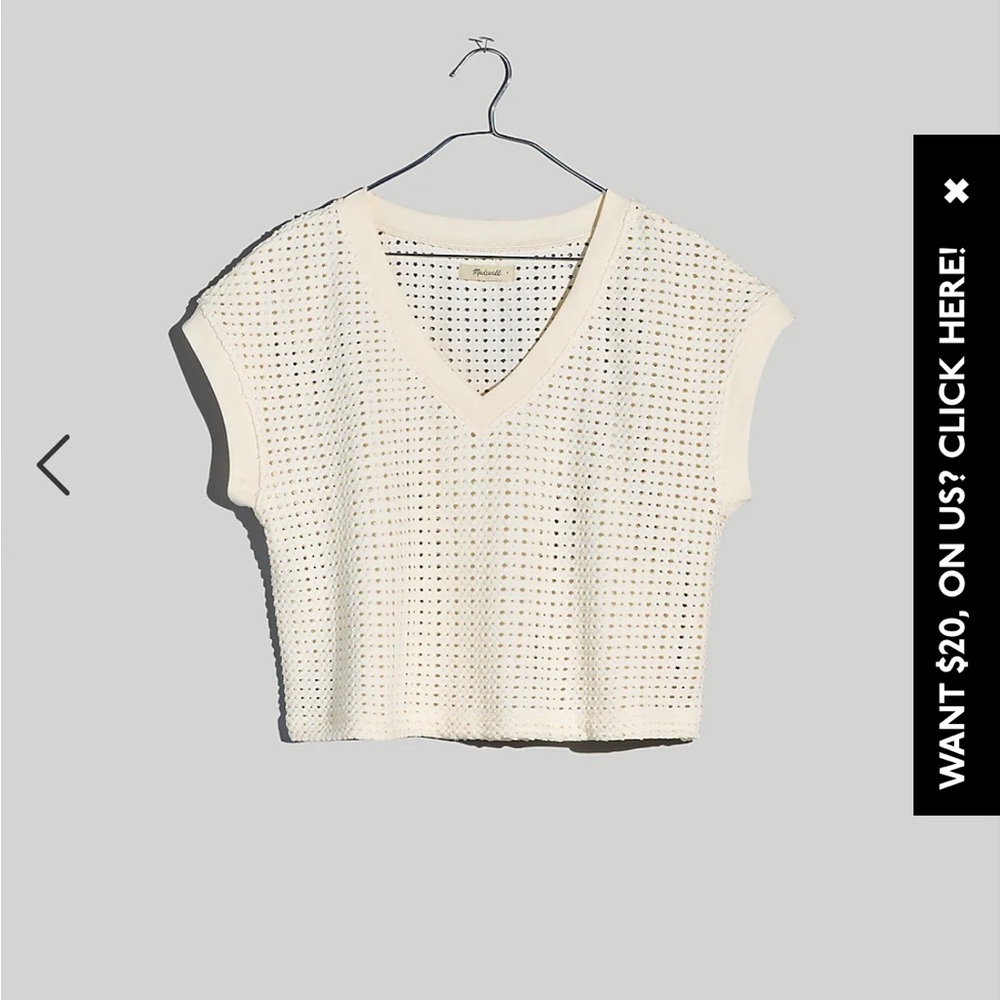 Madewell Knit Mesh V-Neck Crop Tee, ivory, size medium. Brand new